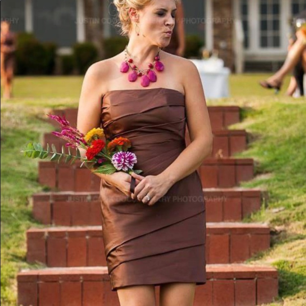 Bronze bridesmaid strapless dress